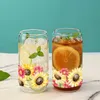 Tumblers 16oz Sunflower At The Bottom Of Cup Drinking Glass Can With Bamboo Lid And Straw Juice For Hot/Cold Drinks Drinkware H240425