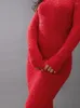 Casual Dresses Fall Clothes Streetwear For Women 2024 Dress Maxi Party Club Soild Red Long Sleeve Warm