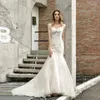 Party Dresses Beauty-Emily O Shoulder Hollow Wedding Long Mermaid Lace Appliques Tulle Bridal Gowns Vestidos De Novia