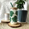 Tumblers 1pc Monstera Yaprak Bambu Kapak ve Saman Tatil Seyahat Ofisi Ev Hediyesi ile Yazan Gözlükleri 16oz H240425