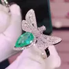 Bant Yüzükleri S925 STERLING Gümüş Renk Büyük Bling Zirkon Taş Dragonfly Kadınlar İçin Düğün Nişan Moda Takı Hediyesi H240425