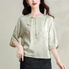 Blusas femininas Camisas de cetim Primavera/verão Flor chinês estilo solto Mulheres Tops Roupas de moda Ycmyunyan