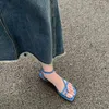 Scarpe casual moda estate sandali a punta di punta Slingback quadrati di punta piatti a croce blu pull-over eleganti poco profondi 40