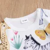 Rompers wiosna i jesienne chłopcy i dziewczęta Śliczne kreskówka Tropical Animal Aop Print Bodysuit z długim rękawem D240425