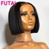Feinste Perücke Frisuren für Frauen doppelt gezeichneter Bob Real Human Hair Front Spitzenstirnband geradeaus