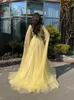 Party Dresses (SALE) Yellow Arabia Luxury Cape Sleeves Belt Beading Fashion Ladies Evening Host Dress Partydress Prom