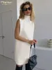 Casual Dresses Claceive Fashion Loose White Office Lady Dress Summer Elegant Classic Turtleneck ärmlös Simple For Women 2024