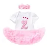 Meisjesjurken 2e verjaardag outfit 2 -jarige romper tutu -jurk voor babymeisje pasgeboren peuter bodysuit doopjurk met bloemenhoofdband d240425