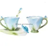 Rose Cups Saucers 3D Shape Flower Emamel Ceramic Coffee Tea Cup and Saucer Spoon High-klass Porslin Creative Valentin Dh59y