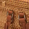 スクールバッグ手作り織りラタンバックパック女性PUレザーボウハスプインサイドブルーフラワーズプリントバックパックレディースダブルストラップ