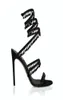 Chandelier en cristal noir Sandales à talons hauts 95 mm Diamond de luxe NE enveloppés Roman High Talons Rhinestone Silver Designer Banquet Robe Chaussures 35-439770125