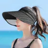 Breda randen hattar hink hattar kvinnor sommar vikbar anti-uv strandhatt fast färg stretchable stor brim sun hatt damer solskyddsmedel c kvinnliga resor cs j240425