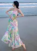 Casual Dresses Women Print Fishtail Slip Long Dress Sexy Sleeveless Backless Bodycon Summer Slim Elegant Club Sundress Ladies Boho