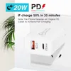 OEM QC 3.0 Snabbladdare USB Type-C PD Fast Charge 20W US EU Wall Plug Dual Port 5V/4A 9V/2.2A 12V/1.7A för mobiltelefon