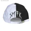 Ball Caps New black and white graffiti baseball cap with colorful blocking personality men and womens iron ring tidal hip-hop foot cap Q240425