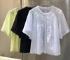 Blouses pour femmes Tops Fashion Designer 2024 Vêtements d'été Ladies Hollow Out broderie à manches courtes en jaune blanc noire coton