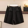 150 kg plus size dames zomers shorts losse elastische taille brede poot broek zwarte heup 153cm 7xl 8xl 9xl 240420