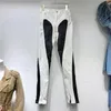 EWQ Women Streetwear Splice Jeans 2024 Spring Autumn Female Fashion Patchwork Contrast High Waist Split Denim Pencil Pants 240420