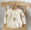 One-Pieces gestrickt Baby Kleidung Neugeborene Herbst Winter Baby Girl Pullover Strampler Sticker Rüsche Baby Strampler Pullover Mädchen Kleinkind Jumpsuit