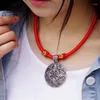Hängsmycken ren handgjorda exotiska smycken uttalande tibetanska silvermoment halsband etnisk kinesisk vindcirkel