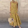 Basic lässige Kleider Jocoo Jolee Bohemian Maxi Kleid Frauen lässige Vintage ärmellose O Hals Blumendruck Lose langes Kleid übergroß