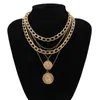Statement Designer Necklaces for Women Gold Color Multi Layer Round Pendant Necklace Lady Punk Girls Jewelry