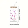 Tumblers 16oz Cute Pink Heart Pattern With Bamboo Lid Glass Straw Juice Hot And Cold Drink Bottle Suitable For Summer Ice Cream H240425