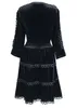 Abiti casual vestito bagliore in forma slim 2024 autunno inverno inverno di alta qualità da donna a V-Neck Hollow out ricamo 3/4 maniche vintage nero