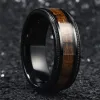 Bandas Moda 8mm Black Tungsten Anel de casamento para homens Mulheres Koa Wood Inclay Aço de aço Anéis