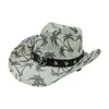Chapéus de aba larga Chapéus de balde de canto de cowboy ocidental pintura de palha pintando verão proteção solar chapéu de sol para homens viagens ao ar livre photo de proteção UV Hat y240425