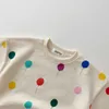 Abiti da ragazza 2024 Nuovi set di vestiti per bambini primaverili da bambino abiti cuciture carine in cotone puro maniche lunghe abiti da cartone animato da cartone animato vestiti di abbigliamentol2404