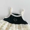 Rompers 2024 Nuovo Summer Baby Girls Body Toddler Mesh One Piece Camisole Bodysuits Outfit di stampa a cuore H240425