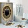 3D Luxury Black Gold Greek Key slingrande barock badrumsgardiner Duschdraperi för badrum modern geometrisk badmatta dekor 240419