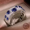 Band Rings S925 silver ring newest for Women Gorgeous Blue Nano CZ Ring Genuine Sparkling Jewelry gift wedding party jewelry H240425