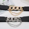 Belts Multilayer Chain Women Belt Elastic Stretch Gold Sliver Metal Buckle Waist Straps Fashion Wild Coat Dress PU Leather Waistband