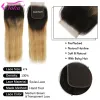 Peruki T1B/27 Ombre Blonde Bundles z zamknięciem 4x4 Sku Brazilian Prosty Weave Finkle z koronkowym zamknięciem Remy ludzkie splot włosów