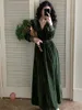 Casual Dresses Vintage V Neck Green Velvet French Elegant One Piece Party Prom Robe Spring Winter Women Slim Long Sleeve Vestidos