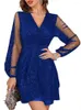 Casual jurken mode strooi gouden pailletten mini vrouwen mesh lange mouw sexy diep v-neck slanke glitter a-line jurk elegante dame vestido