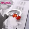 Klusterringar Entusiasm Romantisk stil 925 Sterling Silver Ring Red Stone Decorated With Crystal for Wife Wedding Party