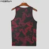 Incerun toppar koreansk stil män randiga drakmönster tryckta västar casual streetwear säljer ärmlös tank S-3XL 240419