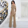 Kvinnors jumpsuits Rompers Cutenova Solid Slim Fit Jumpsuit Fold Cross Shoulder Length Sleed Sexig Backless Three Midje Strt High midje Jumpsuit Y240425