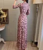 Casual Dresses Gagarich French Retro V-neck Temperament High Waisted Slim Long Fashion Pink Leopard Print One Piece Wrap Around Lady