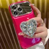 Cajas de teléfonos celulares Pulsera de arco de platado de lujo Case de teléfono de ventana grande para iPhone 15 Pro Max 14 Pro 12 11 13 Diamond Love Heart Mirror Soporter cubierta D240424