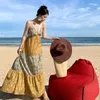 Повседневные платья Женщины сексуальные каникулы без спинки платье для бинга летнее желтое припечаток