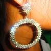 Hoop Earrings Wholesale- Korean High-end Shiny CZ Crystal Big Women Silver Jewelry Bride Round Wholesale