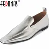 Casual Shoes FEDONAS Est Women Pumps Low Heels Genuine Leather Flats Square Toe Spring Autumn Concise Working Woman Basic