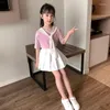 衣類は韓国の学校の学生ユニフォームJKスーツ夏の服をセットします10代の女の子のための夏の服短袖のシャツとプリーツスカート2色