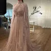 Feestjurken Dubai Arabische luxe naakt een lijn kralenavond met cape mouwen jurken voor vrouwen bruiloft 2024