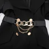 Belts Multilayer Chain Women Belt Elastic Stretch Gold Sliver Metal Buckle Waist Straps Fashion Wild Coat Dress PU Leather Waistband