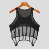 Men tanktops mesh patchwork transparant o-neck mouwloze onregelmatige vesten streetwear sexy unisex crop s-5xl Incerun 240419